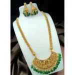 BS Women's Gold Plated Temple Necklace and Earrings Set (Green, Free Size)