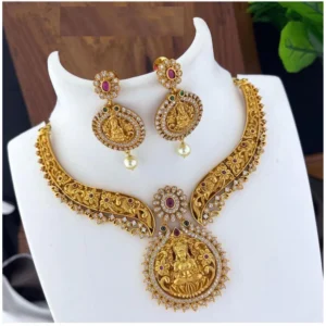 BS  Women's Gold Plated Necklace and Earrings Set with Kundan Work (Multi Color, Free Size)