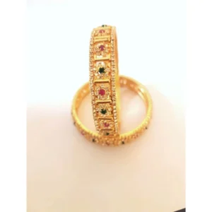 BS Women's Rose Gold Plated Brass Stone Bangle (Red & Green , 2.4 Inch)