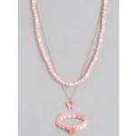 BS Women's Rose Gold Plated Brass Pendant Chain With Beaded Bracelet (Pink)