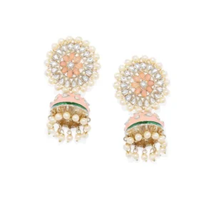 BS  Women's Rose Gold Plated Alloy Earrings (White & Orange)