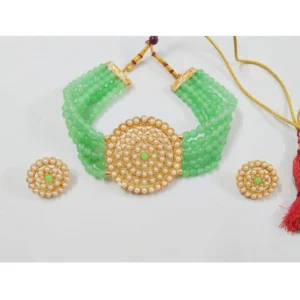 BS Women's Rose Gold Plated Alloy Necklace & Earings Set (Mint Green)