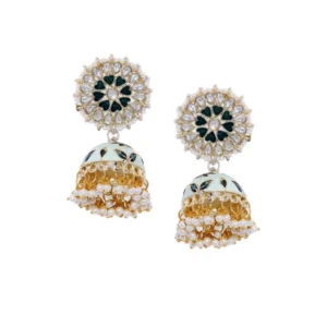 BS Women's Rose Gold Plated Alloy Earrings (White & Green)