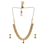 BS Women's Rose Gold Plated Alloy Necklace & Earings Set (Green & Red)