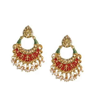 BS  Women's Rose Gold Plated Alloy Earrings (Red & Green)