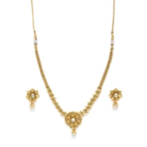 BS Women's Rose Gold Plated Alloy Necklace & Earings Set (Gold)