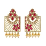 BS  Women's Rose Gold Plated Alloy Earrings (Gold & Pink)