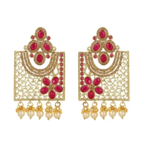 BS  Women's Rose Gold Plated Alloy Earrings (Gold & Pink)