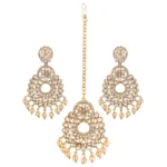 BS Women's Rose Gold Plated Alloy Kundan Earrings & Mangtikka (White)