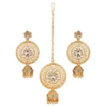 BS  Women's Rose Gold Plated Alloy Kundan Earrings & Mangtikka (White)