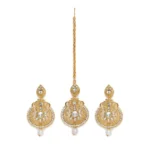 BS  Women's Rose Gold Plated Alloy Kundan Earrings & Mangtikka (White)