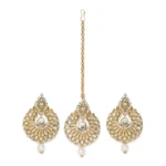 BS Women's Rose Gold Plated Alloy Kundan Earrings & Mangtikka (White)