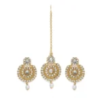BS Women's Rose Gold Plated Alloy Kundan Earrings & Mangtikka (White)