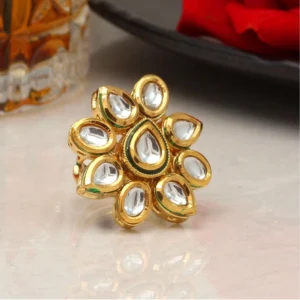 BS Women's White Color Kundan Meenakari Finger Ring For Women Adjustable Ring