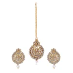 BS Women's Rose Gold Plated Alloy Kundan Earrings & Mangtikka (White)