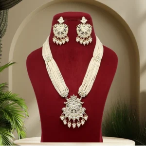 BS  Women's White Color Kundan Long Necklace Set