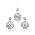 BS Women's Rose Gold Plated Alloy Kundan Earrings & Mangtikka (White)