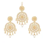 BS Women's Rose Gold Plated Alloy Kundan Earrings & Mangtikka (White)