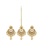 BS Women's Rose Gold Plated Alloy Kundan Earrings & Mangtikka (Gold)