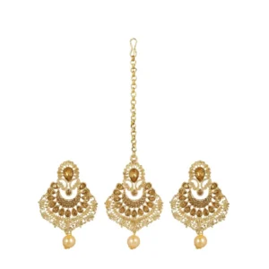 BS Women's Rose Gold Plated Alloy Kundan Earrings & Mangtikka (Gold)