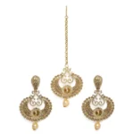 BS Women's Rose Gold Plated Alloy Kundan Earrings & Mangtikka (Gold)
