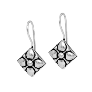BS Women's Square Shape Oxidised Silver Plated Stud Brass Earrings