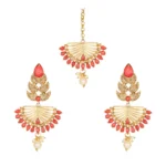 BS Women's Rose Gold Plated Alloy Kundan Earrings & Mangtikka (Gold & Red)