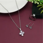 BS Women's Silver Color Stone Locket Pendant Set Adjustable Ring
