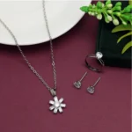 BS Women's Silver Color Stone Locket Pendant Set Adjustable Ring