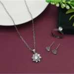BS  Women's Silver Color Stone Locket Pendant Set Adjustable Ring