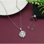 BS Women's Silver Color Stone Locket Pendant Set Adjustable Ring