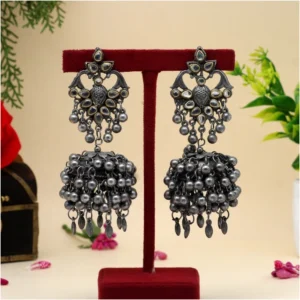BS Women's Silver Color Oxidised Earrings