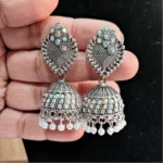 BS Women's Silver Color Oxidised Earrings