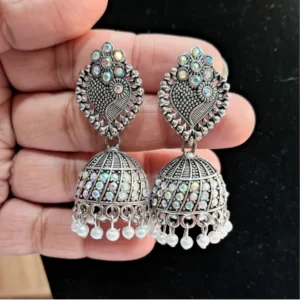 BS Women's Silver Color Oxidised Earrings