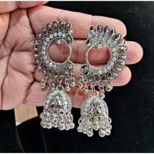 BS Women's Silver Color Oxidised Earrings