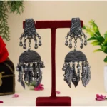 BS Women's Silver Color Oxidised Big Jhumka Earrings