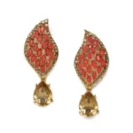 BS Women's Rose Gold Plated Alloy Earrings (Gold & Red)