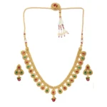 BS  Women's Rose Gold Plated Alloy Choker Necklace Set (Green & Red)