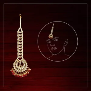 BS Women's Red Color Imitation Pearl & Kundan Maang Tikka