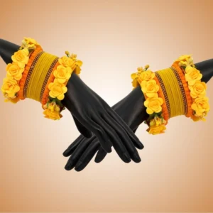 BS Women's Yellow Color Floral Bangles Set: 2.4