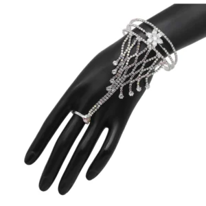 BS  Women's White Color Rhinestone Hathphool Adjustable Bracelet