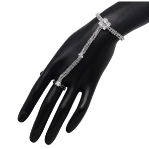 BS Women's White Color Rhinestone Hathphool Adjustable Bracelet