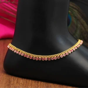 BS Women's Pink Color Rhinestone Anklets (Free Size: Upto 10")