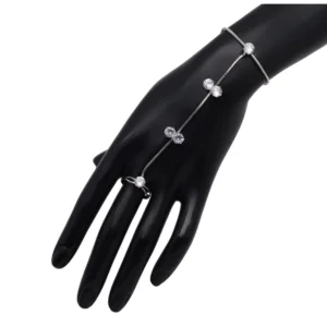 BS Women's White Color Rhinestone Hathphool Adjustable Bracelet