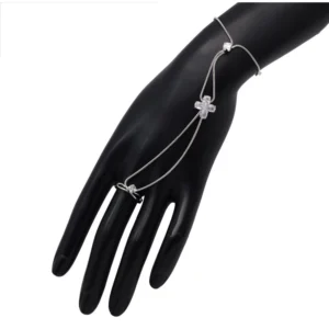 BS Women's White Color Rhinestone Hathphool Adjustable Bracelet