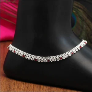 BS Women's Maroon Color Rhinestone Anklets (Free Size: Upto 10")