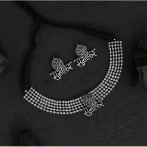 BS Women's Maroon Color Oxidised Temple Necklace Set