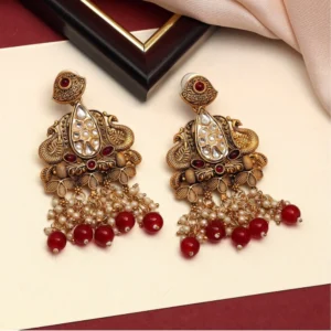BS Women's Maroon Color Kundan Earrings
