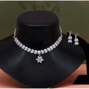 BS Women's Silver Color Stone Necklace Set Adjustable Chain