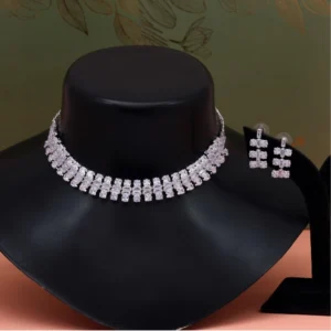 BS Women's Silver Color Stone Necklace Set Adjustable Chain